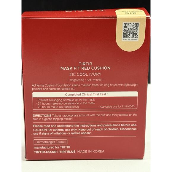 US Seller TIRTIR Mask Fit Red Cushion Foundation - 21C Cool Ivory (18g) 0.63 oz - Picture 8 of 9